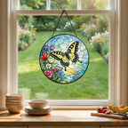 Stained Glass Window Hanging Suncatcher 11.8 in Butterfly and Wildflower Design Colorful Glass Panel Sun Catcher for Window,Window Hanging Decor for Home,Housewarming Gift - Image 4