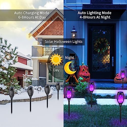 8P Purple Flickering Flame Halloween Solar Lights for Halloween Decorations - Image 3