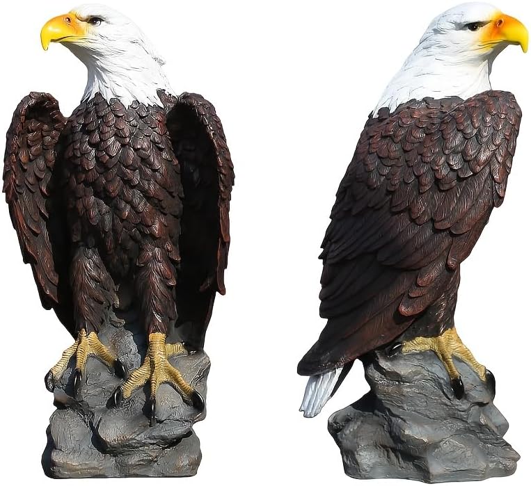 13" H x 24.4" L Standing Bald Eagle Garden Statue, Hand-Painted American Eagle Sculpture, Indoor & Outdoor Lawn Courtyard Decor, Patriotic Themed Decor,Brown - Image 5