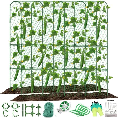 Cucumber Trellis for Raised Bed 5.4x5.5ft U-Shape Adjust Metal Garden Trellis for Climbing Plants Outdoor with Climbing Net Vegetable Arch Trellises Support Plant for Tomato Pea Fruit Squash Trellises by LifeisLuck