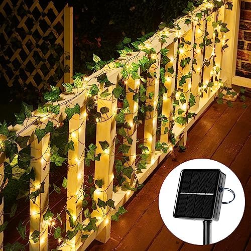 Solar String Lights, 2 Packs Total 66Ft 200 LED Fairy Lights with Ivy by Brightown