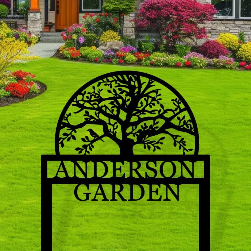 Personalized Tree of Life Metal Garden Stake, Custom Last Name Sign For Outdoor, Home Address Sign, Nature Lover Gift by MBKJCUSTOM