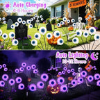 Kohlrabi Halloween Decorations Outdoor, 4 Pack 24 LED Solar Purple Scary Eyeball Swaying Lights, Solar Firefly Light Waterproof Outdoor Garden Lights for Halloween Yard Party - Image 3