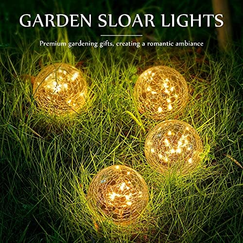 Honoson 4.7 Inch Solar Globe Lights Outdoor - Waterproof Cracked Glass Balls for Lawn Patio Yard Backyard Decorations, Warm Yellow Solar LED Lights with Easy Installation,Durable Design (4 Pcs) - Image 2