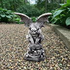 OLOMA Sitting on Skull Winged Gargoyle Concrete Statue Gothic Beast Garden Outdoor Sculpture Cement Mythical Creature Creepy Garden Decor Lawn Patio Porch Halloween Accent - Image 6
