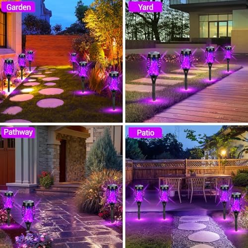 Purple Halloween Solar Lights Outdoor with Flickering Flame, 16 Pack - Image 2