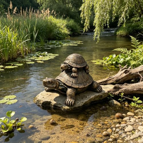 19'' Stacked Turtle Statue,Resin Mother Baby Tortoise Sculpture,Brown - Image 7