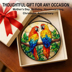 Stained Glass Window Hanging - 11.8" Colorful Macaw Parrots on Branch Suncatcher Glass Panel, Home Decorative Hanging Ornament for Kitchen or Garden, Ideal Gift for Mother, Wife or Women - Image 7