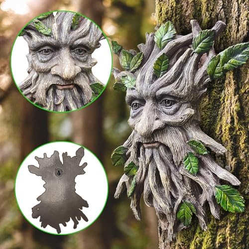 13.2" Real Tree Face Hugger Statue, Resin Elves Sculpture with Foliage Features, Large Outdoor Tree Hugger for Yard Art, Halloween Trees Decorations Outdoor Wall Mounted Statue - Image 4
