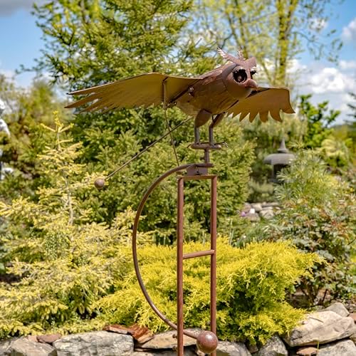 Large Rocking Animals with Flapping Wings Garden Stakes (Flying Owl, Rust Brown) by ZaerLtd