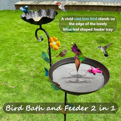 Free Standing Bird Baths for Outdoors, 58" H Decorative Bird Bath Feeder Combo with Metal Stake, Upgraded 5 Spikes Detachable Antique Birdbaths for Garden Patio Yard Lawn (Butterfly) - Image 3