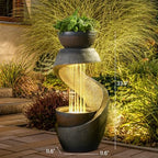 Outdoor Water Fountain with LED Lights, 31.9" Modern Resin Waterfall Fountain Outdoor, S-Shaped Garden Water Feature for Yard, Balcony, Home Decor, Patio Fountian and Waterfalls, Grey - Image 2