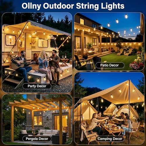 Ollny 155FT Outdoor String Lights, Shatterproof Connectable Patio Lights with 60 ST38 Edison LED Bulbs, 2200K Warm White Waterproof String Lights for Outside Backyard, Gazebo, Porch, Balcony, Bistro - Image 2