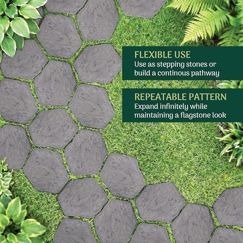 Arcadia Garden Products Set of 4, 16x17” Dark Gray Stepping Stone Fiberclay Pavers, Outdoor Garden Natural Repeatable Pattern Pathway, Faux Stone Decorative Landscaping Walkway - Image 3