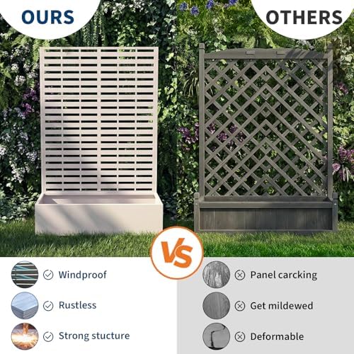 Garvee Metal Planter Box with Trellis, 70.1"x45"x15" Raised Garden Beds with Trellis for Climbing Plants Vegetables, Privacy Screen Planter Box with Drainage Holes for Patio Balcony, White - Image 5