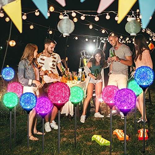 Solar Garden Lights Outdoor, Upgraded Globe Powered Garden Light, Multi-Color Changing LED Solar Stake Lights for Patio Backyard Pathway Party Decoration (Stainless Steel, 2 Pack) - Image 7