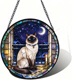 Stained Glass Window Hanging Balinese Cat Suncatcher Gifts for Girls 11.8" by Unknown