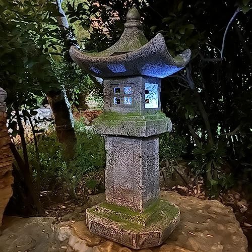 Solar Pagoda Lantern Statue Moss Covered 31.5”H LED Japanese Zen Decor - Image 5