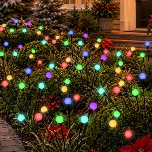Solar Christmas Lights, 8 Pcs 80LED Firefly Solar Christmas Decor Outdoor by PATIOPIA