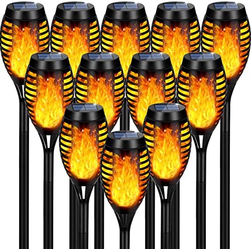 12 Pack Solar Torch Light with Flickering Flame for Halloween Decor by TANCUZO