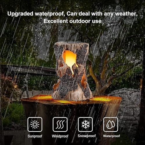 Solar Garden Lights, Flickering Stump Solar Flame Lantern Light Waterproof, Outdoor Stump On Fire Torch Light, Solar Powered Landscape Decoration Lighting for Patio Pathway Deck Yard (Natural) - Image 4