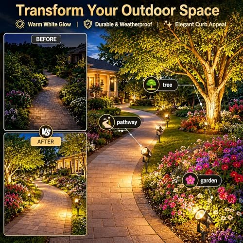 Plug and Play Low Voltage Landscape Lighting Kit, 6-Pack Wired Landscape Lights with Transformer, Warm White Waterproof Outdoor LED SpotLights for Yard, Garden, Pathway, Tree - Image 6