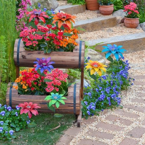 Metal Flowers for Outside,7 Pcs 14 in Outdoor Metal Sun Flowers Garden Stakes with Leaves,Rust and Weather Resistant Garden Plant Flower Sticks for Lawn Pathway Yard Decor,Outdoor Summer Decor - Image 3