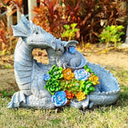 Dragon Solar Garden Statues Outdoor Decoration with Succulent and 6 LED Lights,Dragon Figurine Solar Lights Lawn Décor,Outside Statue Ornament for Patio, Balcony, Yard,Unique Gift for Mom - Image 3