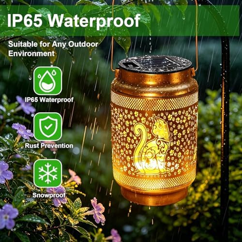 Cat Solar Lanterns Outdoor Waterproof Garden Decor, Birthday Gifts for Women Mom Grandma, Metal Sunflower Hanging Solar Lights for Outside Yard Patio Pathway Backyard Porch - Image 4