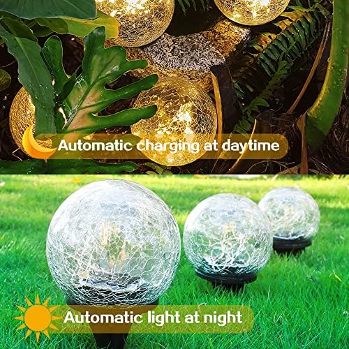 TOMEX 4 Pack Solar Garden Lights, Cracked Glass Ball Waterproof Warm White LED for Outdoor Decor Decorations Pathway Patio Yard Lawn, 4 Pack (4.7") - Image 6