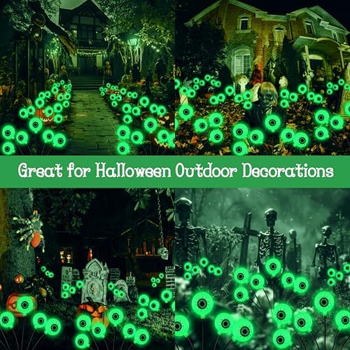 Kohlrabi Halloween Decorations Outdoor, 6 Pack 36 LED Solar Scary Eyeball Swaying Lights, Green Solar Firefly Light Waterproof Outdoor Garden Lights for Halloween Yard Garden Lawn Party Flower Bed - Image 6