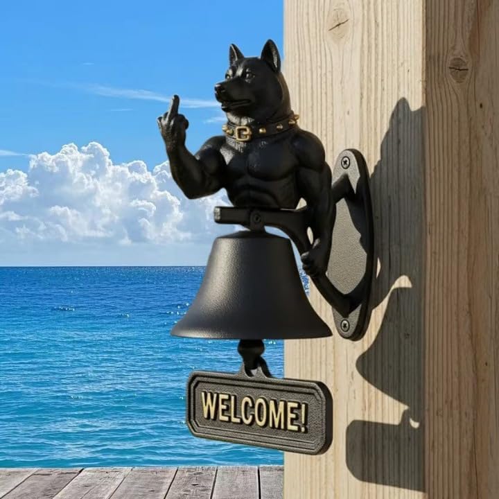 Cast Iron Muscle Dog Welcome Doorbell, Funny Bulldog Doorbell, Dog Middle Finger Decor Dinner Bell, Retro Metal Outdoor Dachshund Hanging Door Bell for Yard Garden - Image 3