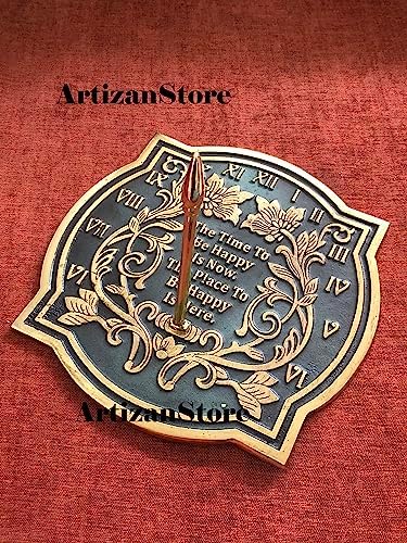 ARTIZANSTORE 10 Inch Brass Sundial | Verdigris Finish | Floral Theme | Outdoor Garden Decor | Analog Display | Battery Powered | Wall Mount | Large Round Design for Home & Office - Image 3