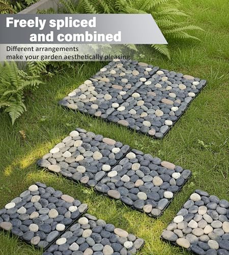 jxgzyy 4 Pcs Interlocking Stepping Stones Outdoor for Garden, 11.8" Square Pavers for Landscaping, Outside Pebble River Stone Mat for Yard Lawn Patio Pathway Walkway - Image 5