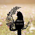 DINOMAN Personalized Cat Memorial Stake Cat Sitting on Floral Moon 12x12 inch Grave Marker Cat Loss Gift Sympathy Gift for Cat Lover (Cat) by DINOMAN