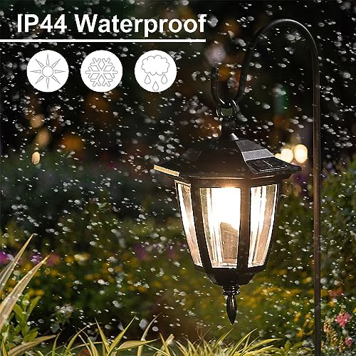 Dynaming 4 Pack Solar Hanging Lights Outdoor, Solar Powered Garden Decorative Lanterns with 4 x 38 Inch Shepherd Hooks, Waterproof Landscape Lighting for Lawn Patio Yard Pathway Driveway, Warm White - Image 5