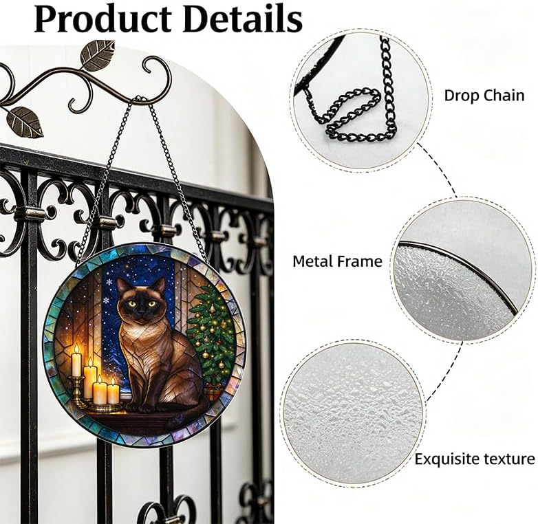 Stained Glass Window Hanging Burmese Cat Suncatcher Gifts for Niece 11.8" - Image 3