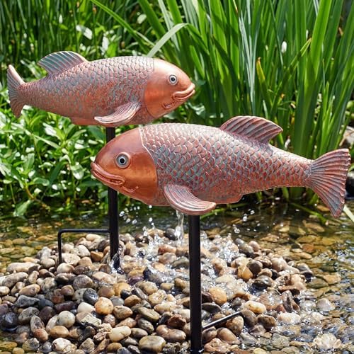 Set of 2 Antique Koi Statue - Resin Real Fish Garden Sculpture, Elegant Live Fish Pond Decor for Patio, Backyard,Unique Outdoor Ornaments - Image 6