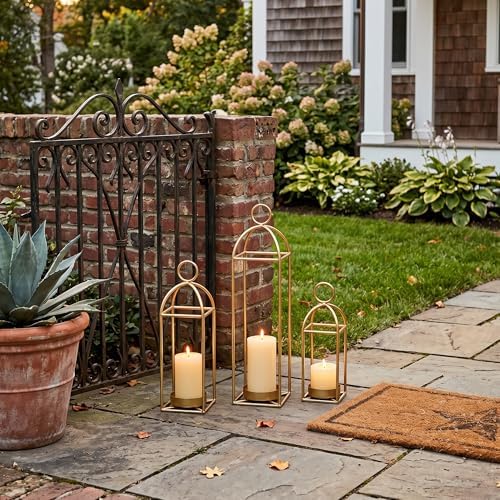 22.2" Outdoor Decorative Lanterns, Metal Candle Lanterns, Farmhouse Lantern Decor, Antique Gold Iron Lantern Candle Holders for Fireplace Mantel, Table Centerpiece,Home Decor - Image 7