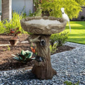 23" H Concrete Birdbath for Outdoor Garden with a Fake Bird Decor - Freestanding Trunk Like Bird Bath for Outside Garden Patio or Yard Decor by Unknown