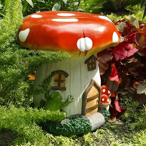 14''H Mushroom House Statue Mushroom Stool Garden Outdoor Decor - Image 3