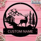Deer and Cabin Custom Name Sign Metal Wall Art Personalized Last Name Plaque Outdoor Metal Wall Art Personalized Gift for Wedding/Housewarming - Image 3