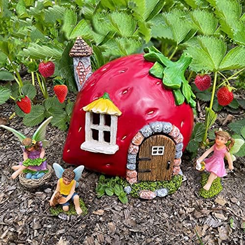 Mood Lab Fairy Garden Figurines - Strawberry House Set (4 pcs) - Miniature Decorative Statues & Accessories - Outdoor & Indoor Garden Decor - Image 5