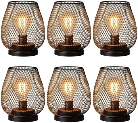 NEEDOMO 6 Pack Battery Operated Lamp Outdoor Table Lantern, LED Table Lantern with Timer Mode, Vintage Decorative Lights Cordless Lamp Indoor Outdoor Patio Bedroom Living Room with LED Bulb by NEEDOMO-LightUpYourSpace
