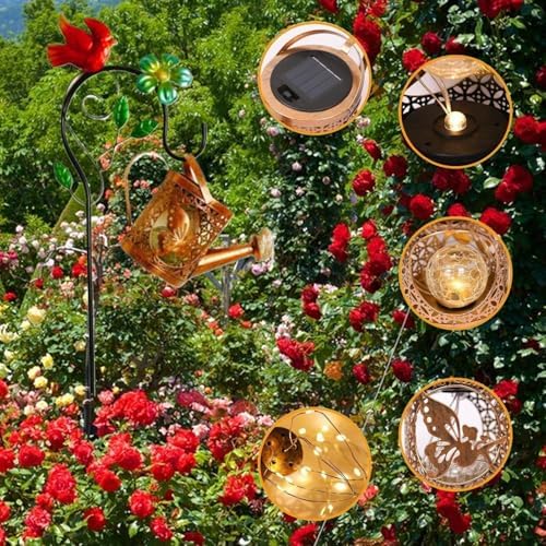 Solar Watering Can Lights | Outdoor Waterproof Lighting Decorations | Bird Watering Can Shape Landscaping Lights,for Yard Lawn Patio Porch Pathway Walking Landscaping - Image 3