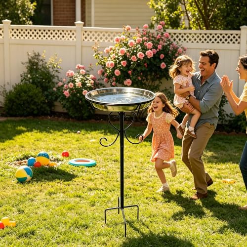 Metal Bird Bath for Outside, 11.6In Removable Stainless Steel Tray, Weather-Resistant Standing Water Feeder for Garden Patio Lawn, Black - Image 5