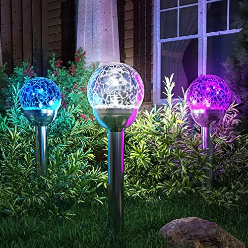 GIGALUMI Solar Outdoor, Cracked Glass Ball Solar Garden Lights, Color Changing Lights Outdoor,Garden LED for Path, Patio, Yard, 6 Pack Pathway - Image 6
