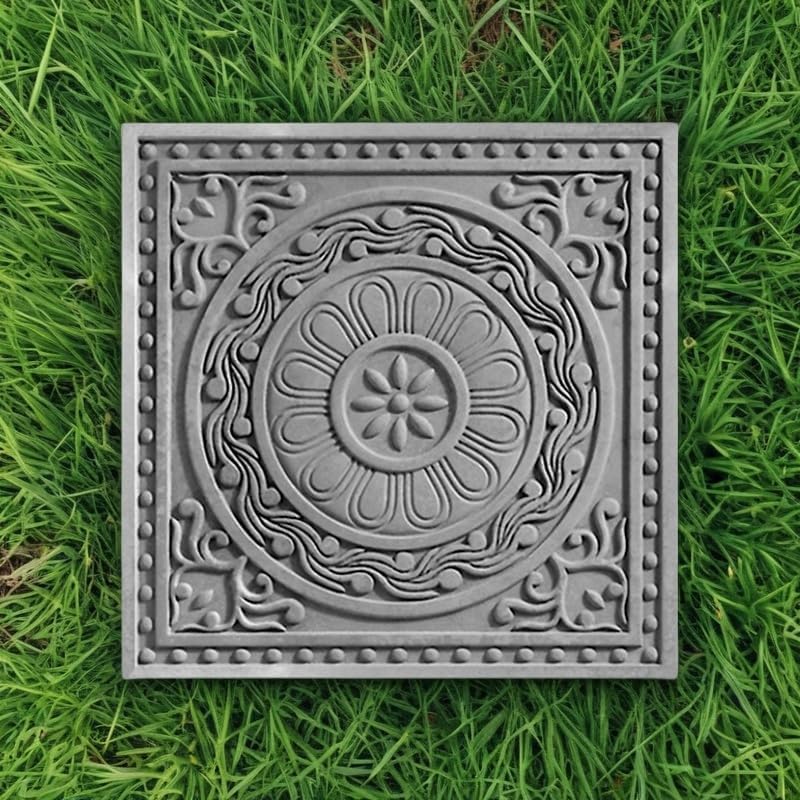 Stepping Stone Concrete Mold for Decorative Garden, Square Floral Pattern, 17.13 x 17.13 x 1.5 inches, Used for DIY Garden Path Stepping Stone Cement Molds（1 Pack） (Pattern-E) - Image 2