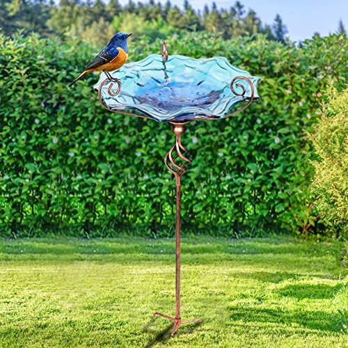 VCUTEKA Glass BirdBath Outdoor Birdfeeder with Metal Stake Garden Decor - Image 7
