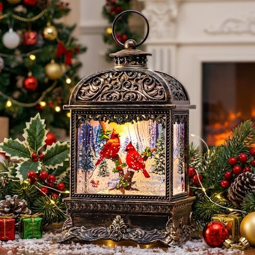 Christmas Snow Globe Water Lantern with Cardinal Scene Battery Operated or USB Powered Musical Lighted Holiday Decoration for Tabletop Display for Family and Friends - Image 7